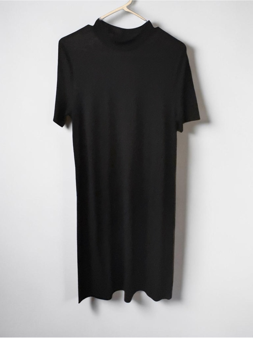 Banana Republic Black Short-Sleeve Midi Mock Turtleneck Dress